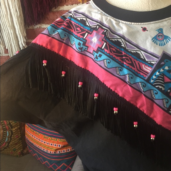 Hazelwood Southwestern colorful top with fringe - Picture 2 of 3